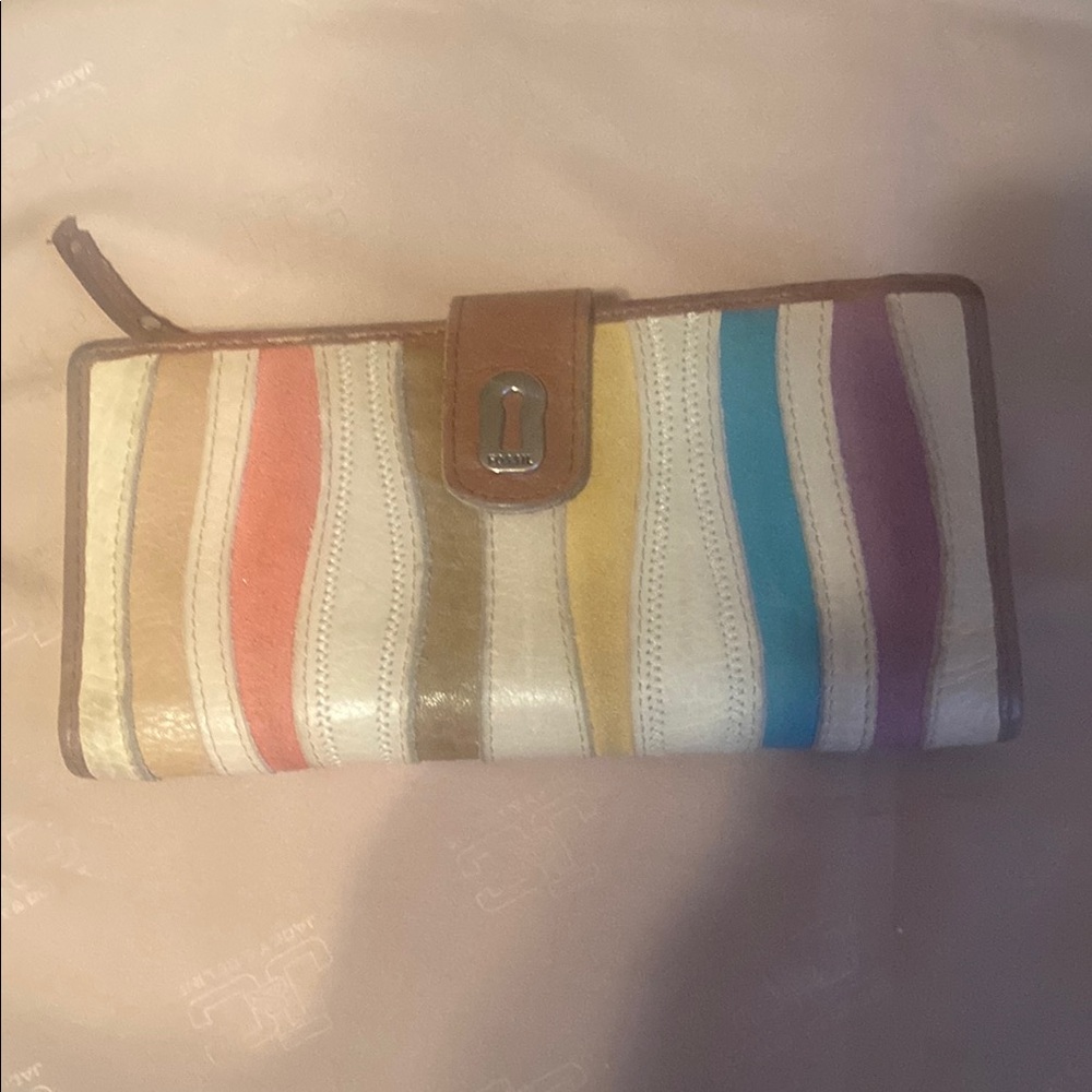 Vintage Fossil Multi Colored Leather Wallet with Elegant Design
